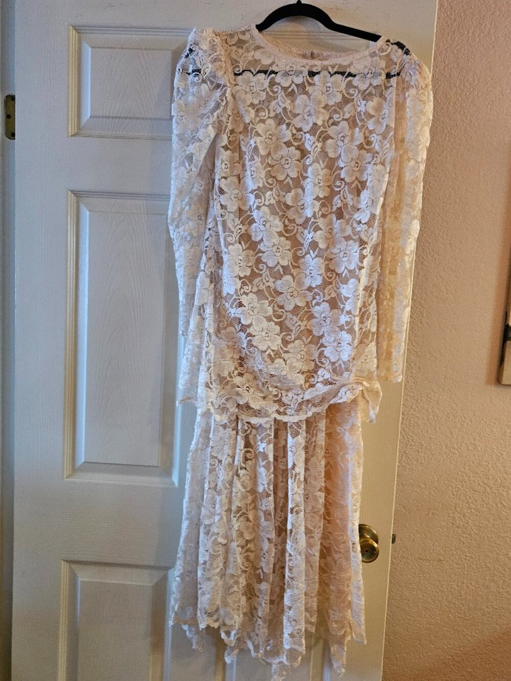 VINTAGE 1988 Light Pink Lace Slip Dress with Lace Over Sheath